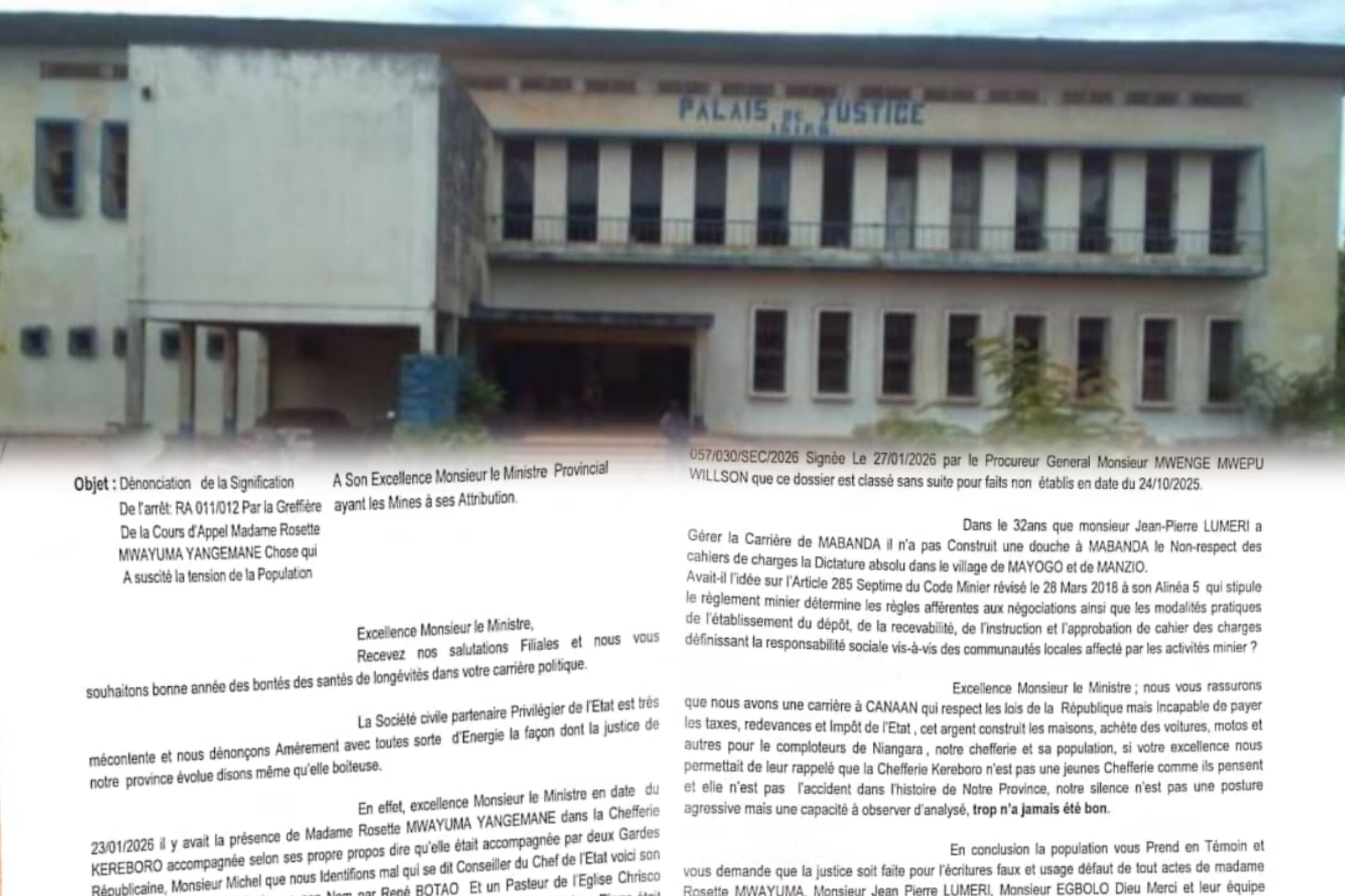 Haut-Uélé : la société civile Force vive de Niangara dénonce des pratiques mafieuses à la Cour d’appel